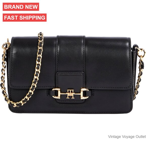 Leather Crossbody Bag with Chain Strap Magnetic Closure Internal Zip Pocket